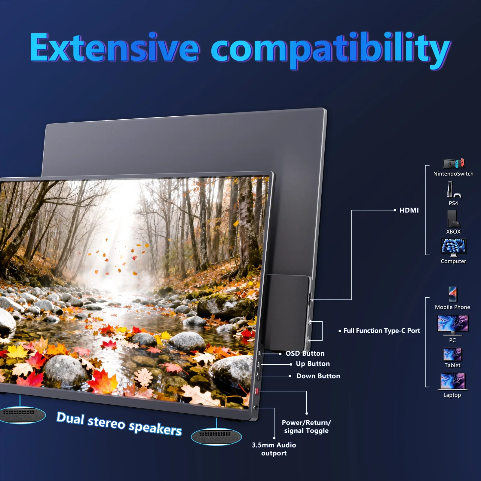 Портативный монитор 16 дюймов, 165 Гц, 1920*1200, 16:10 100%sRGB, 500Cd/m2, TFT-дисплей для путешествий, переключатель для ноутбука, PS4, PS5 Xbox