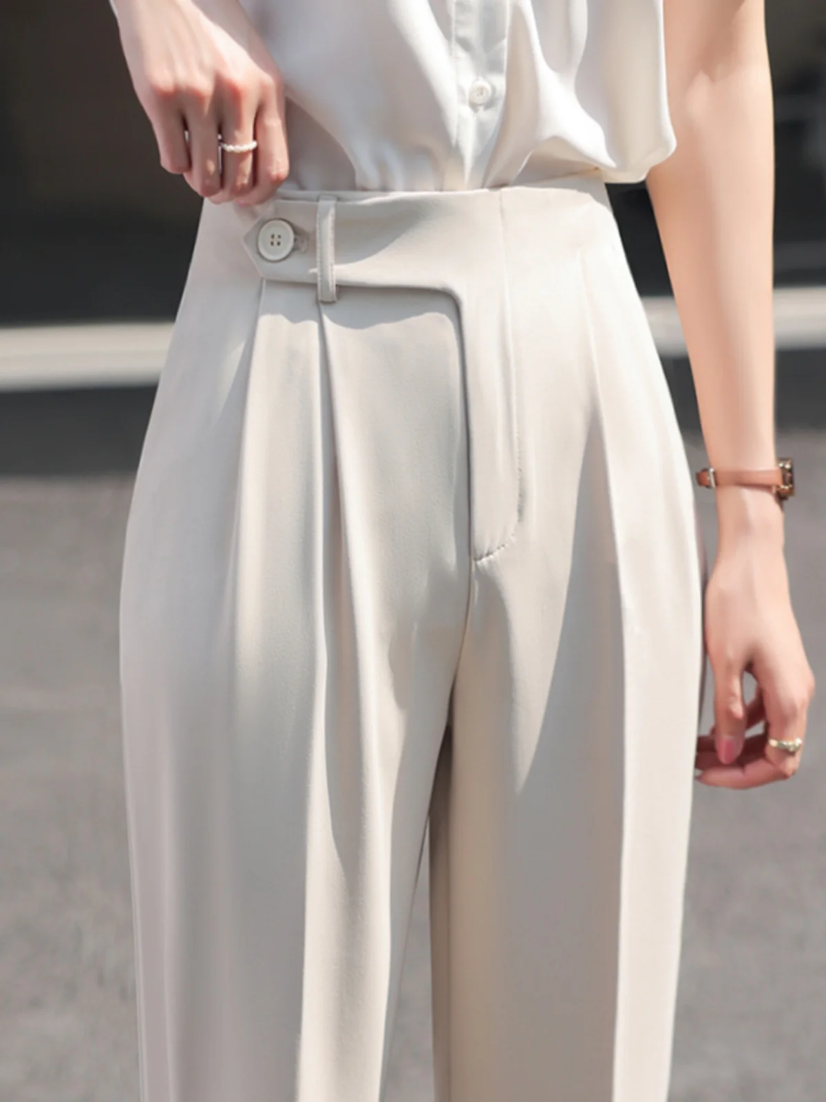 

Ice Silk Harem Pants Women Loose Straight High Waist Trendy High-End Feeling Nine Points Slimming Casual Carrot Suit Pants