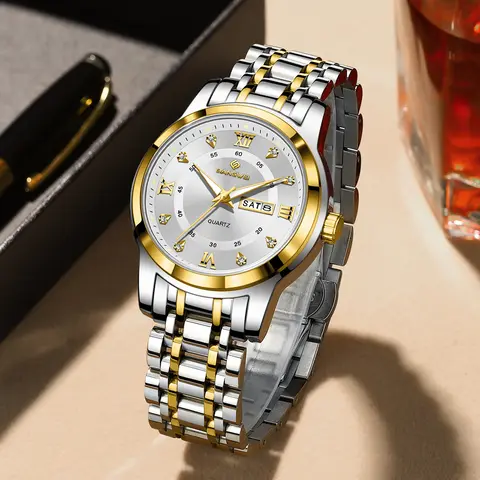 BANGWEI LIGE Original Quartz Man Watch Stainless Steel Band Luxury Business Diamond Waterproof Calendar Fashion Watches for Men