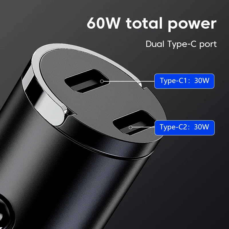 Olaf 60W Dual USB C caricabatteria da auto ricarica rapida QC 3.0 Mini USB tipo C caricabatteria da auto per iPhone Huawei Samsung Laptop Tablet