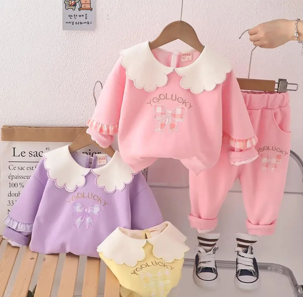 Bambini Set per bambini 2024 Primavera Autunno Bambini Abbigliamento per ragazze da 1 a 5 anni Cute Cartoon T-shirt a maniche lunghe + Pantaloni Abiti per neonati