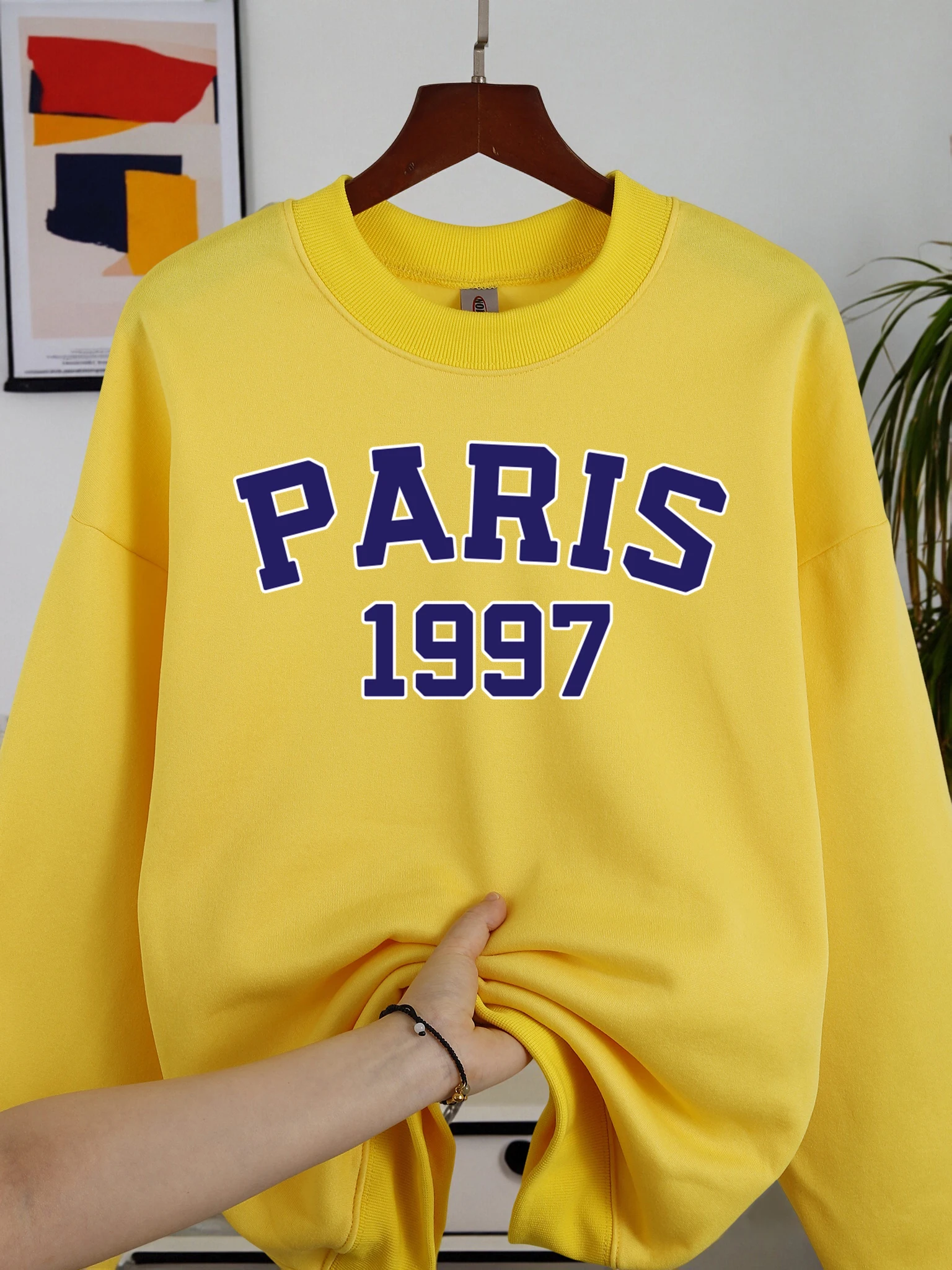 باريس 1997 شارع المدينة رسالة البلوز للرجال س الرقبة ملابس ناعمة فضفاضة عادية كنزة صوف للجنسين ملابس عصرية #1