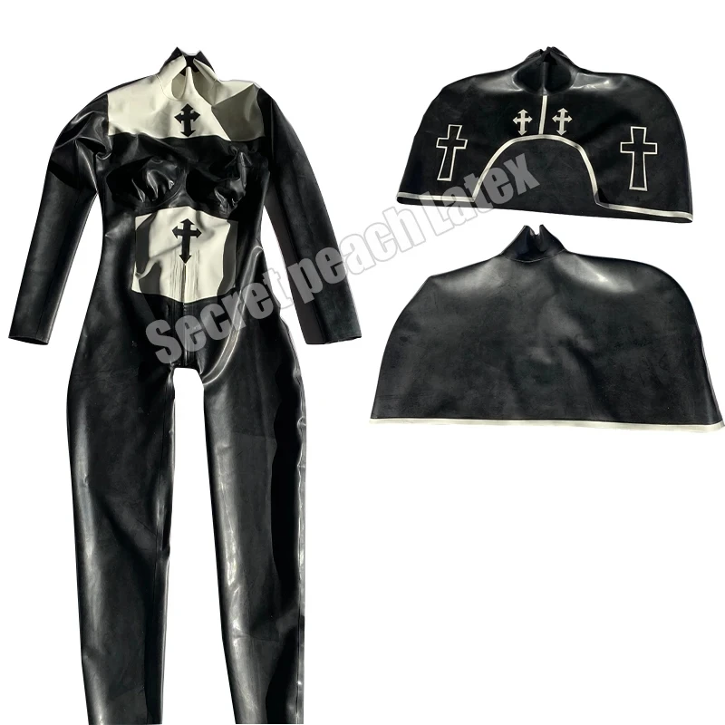 Latex Catsuit Cosplay Nonnen anzug mit Bolero Latex Fetisch Halloween Party Latex Anzug angepasst