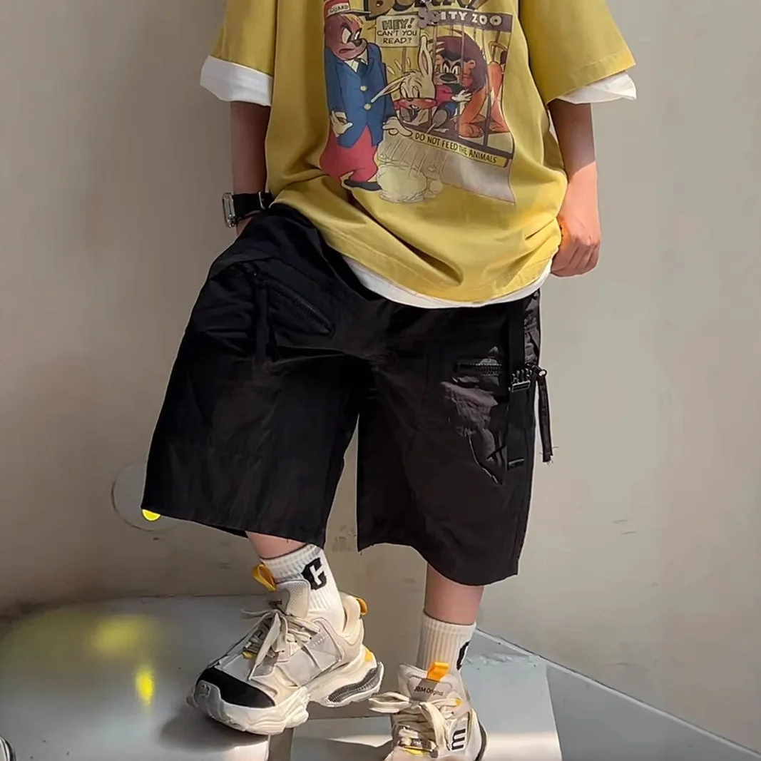 

2025 Summer New Children's Quick Drying Workwear Shorts Boys' Thin Cut Five Quarter Pants Versatile Loose Mid Pants Trend