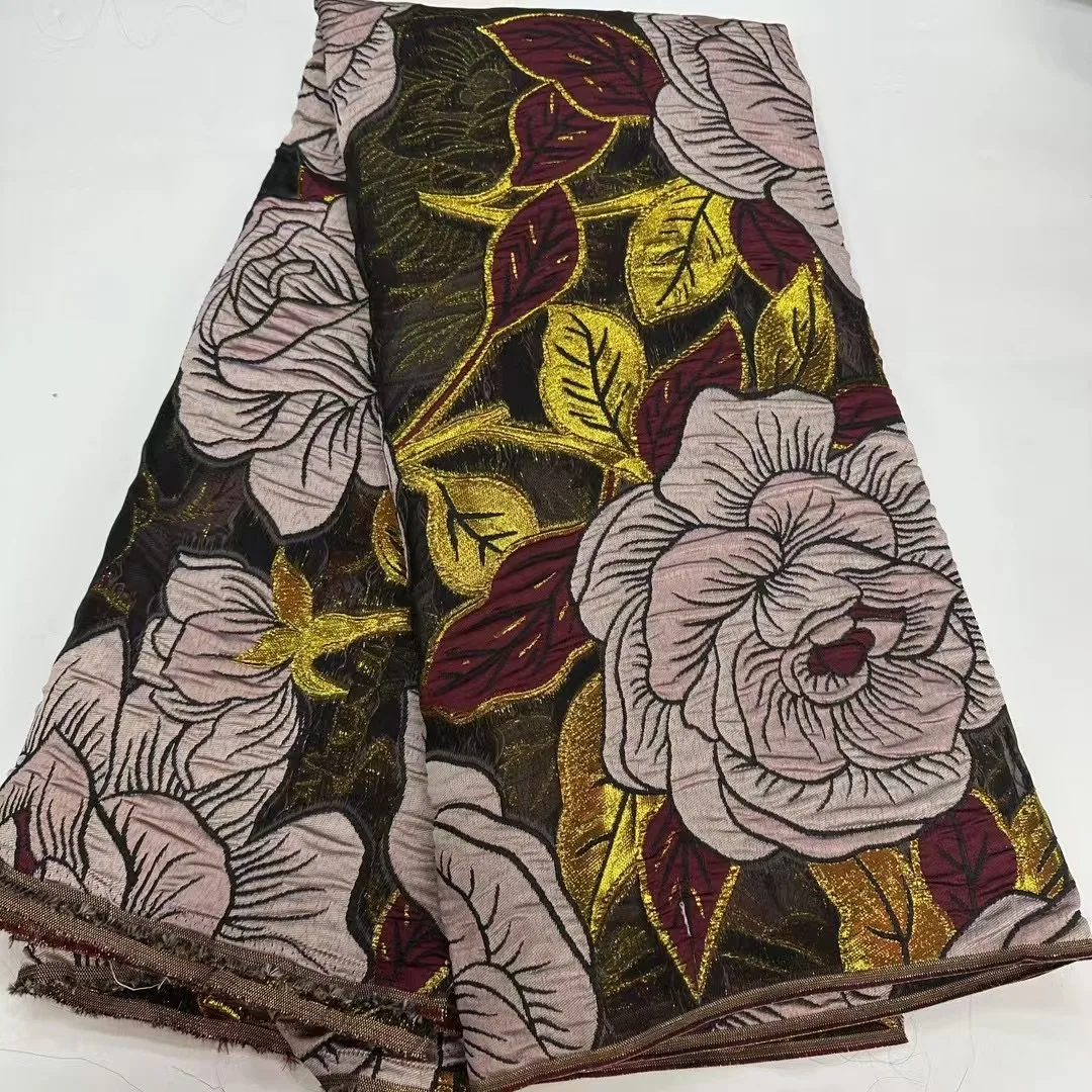 

African Lace Fabric High Quality 5 Yards Gilding Nigerian Brocade Jacquard Lace Fabric 2025 Women Party Wedding Dress NJ6364