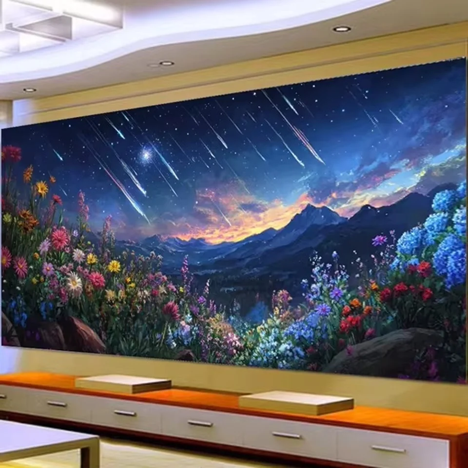 Night Sky Shooting Stars Flowers Landscape Large DIY 5D Diamond Painting Cross Stitch Full Drill Mosaic Diamond Embroidery Sale