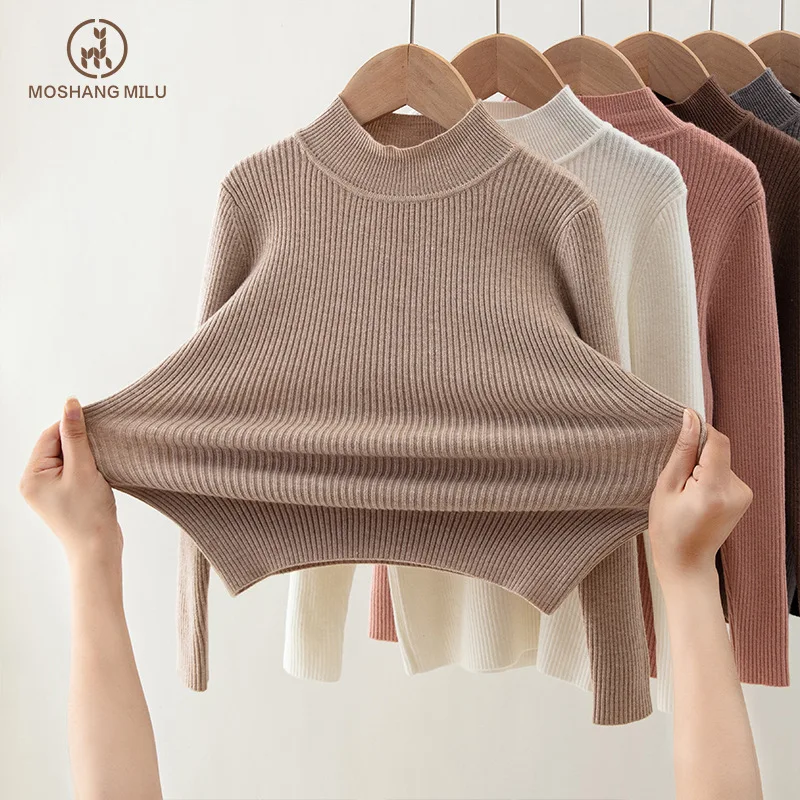 

Детский свитер для девочек Весна 2026, осень-зима, однотонный универсальный вязаный пуловер с воротником-стойкой, базовый слой