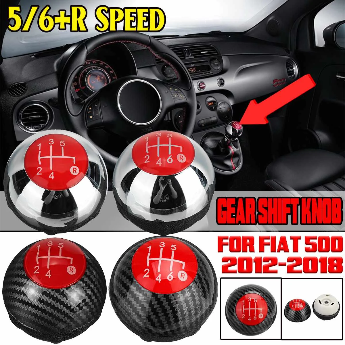 5/6 Speed Gear Shift Knob For Fiat 500 2012-2018 Gear Stick Shift Lever Knob Manual Transmission Gear Shift Knob 55344048