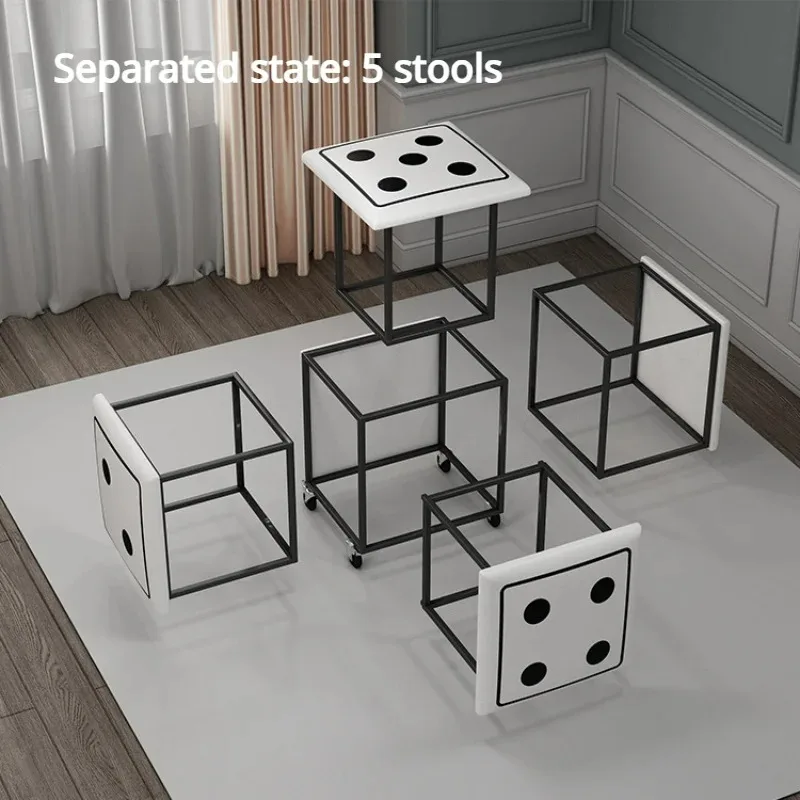 

【Hot Item】5pcs/set Combination Sofa Stool, Dining Stool With Wheels & Cushion For Living Room - Artificial Leather Surface