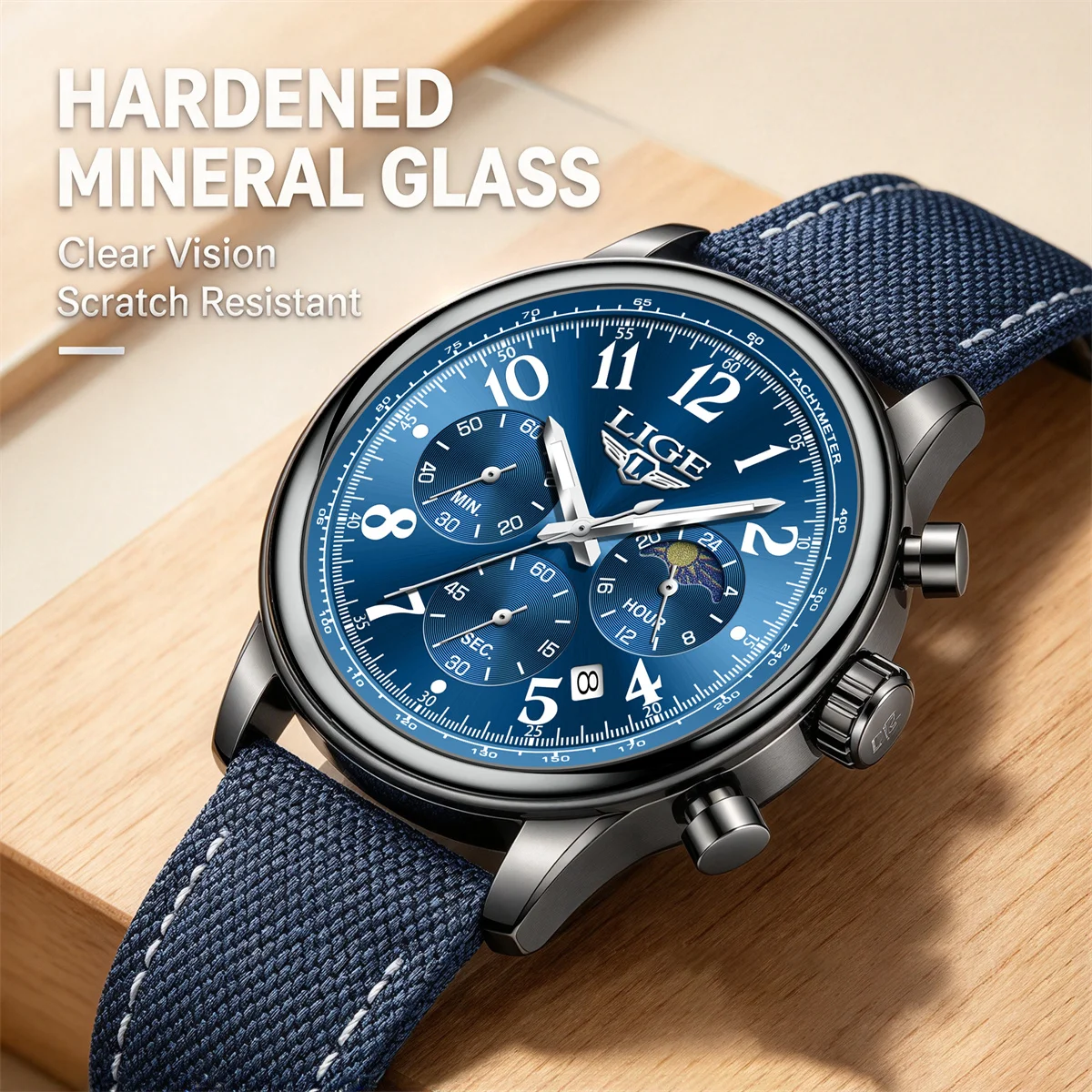 LIGE Luxury Men Watch Waterproof Luminous Date Chronograph Nylon Man Quartz Wristwatch Men's Watches Relógio masculino