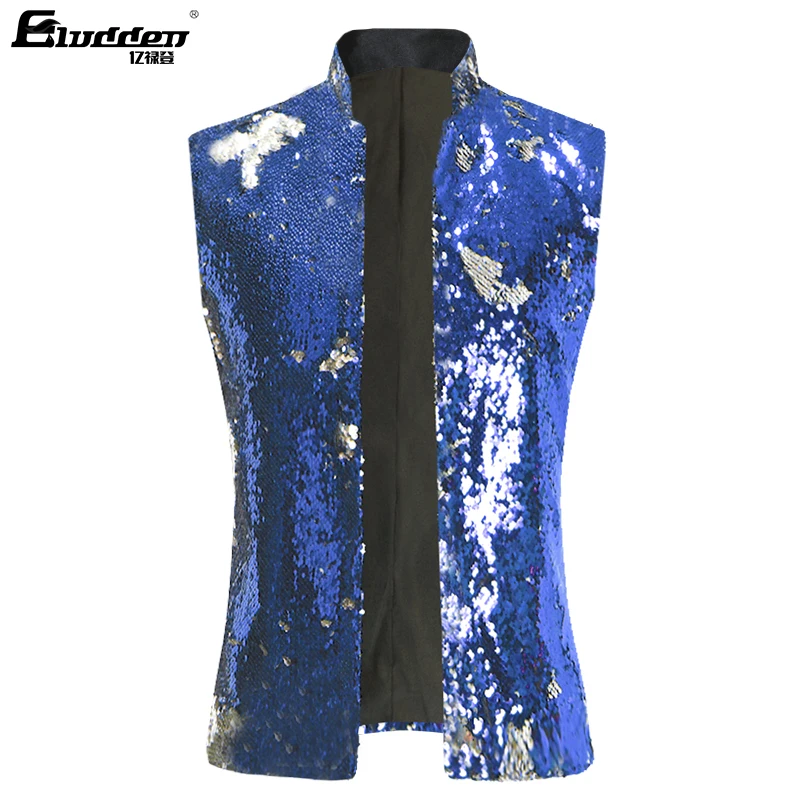 Men\'s Dress Suit Jacket Vest Double-Sided Color Sequins Tux Party Show Waistcoat Double-Sided Two Colors Sequins Waistcoat Vest