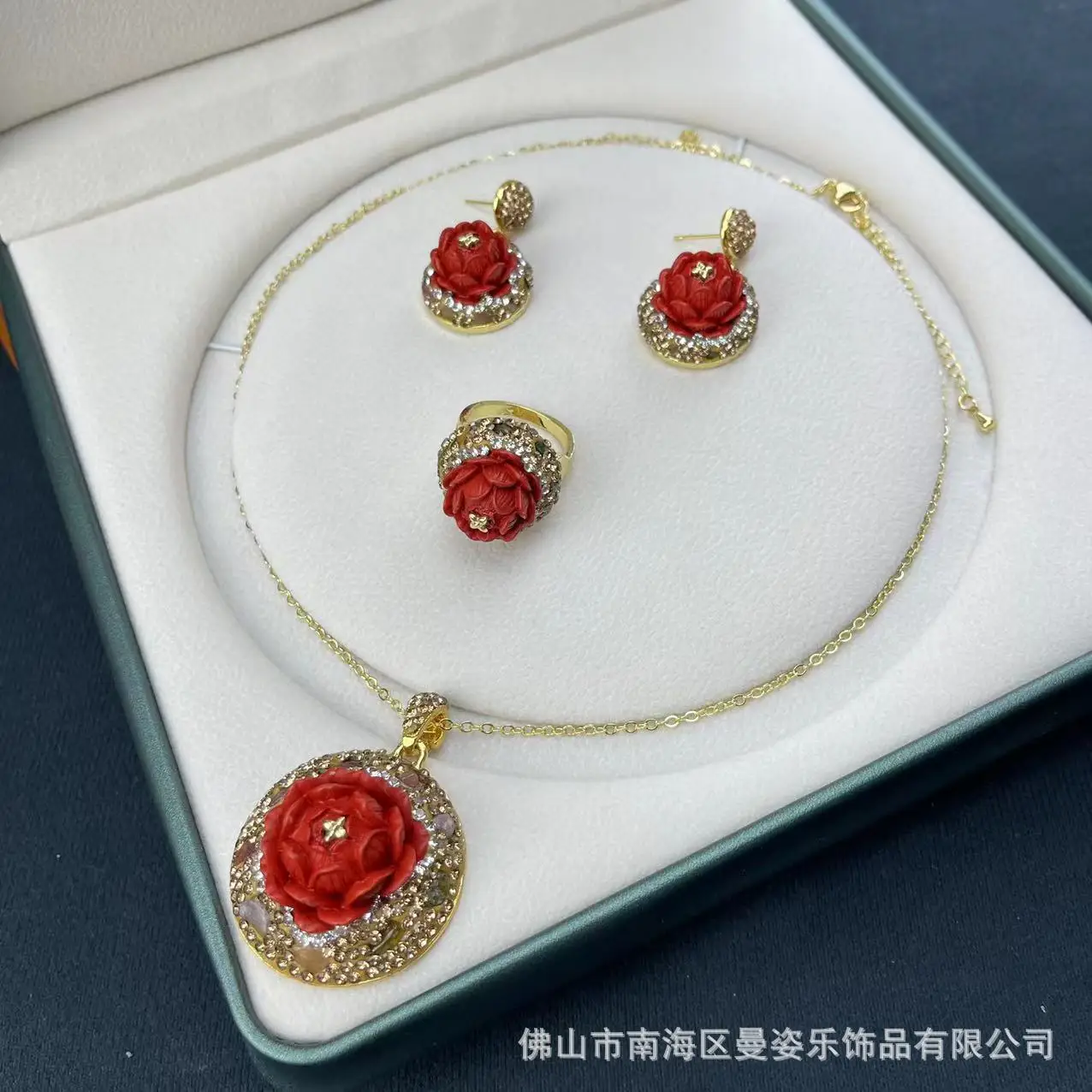 DIY accessories New cinnabar lotus inlaid tourmaline color treasure Chinese set original design high-end temperament jewelry fac