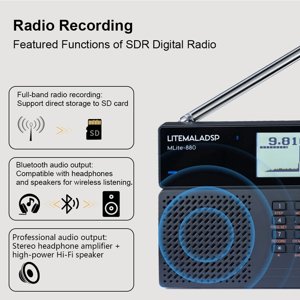 New Upgraded MLite-880 Malahit SDR Receiver, Genuine Licensed Malahiteam Full Band Portable Radio Built-in 5000mAh Battery