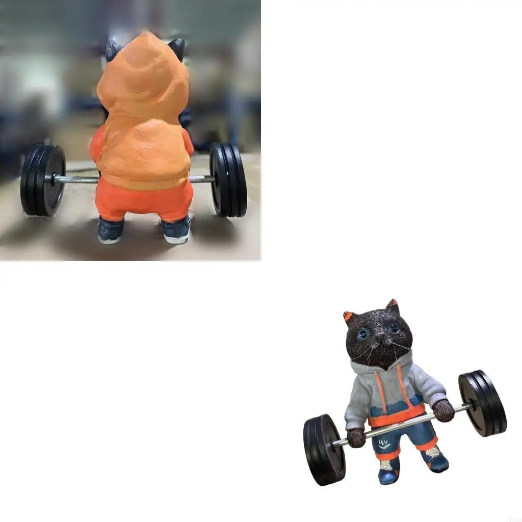 

F19B Fitness Cats Sculpture Decoration Funny Cats Lifting,Fitness Cats Figurines