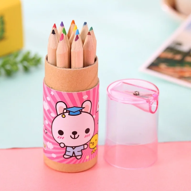 Manga 12 Color Pencils Crayons Set for Children Cute Anime Stationery Oily Colored Pencils for Drawing Sketch Art Supplies