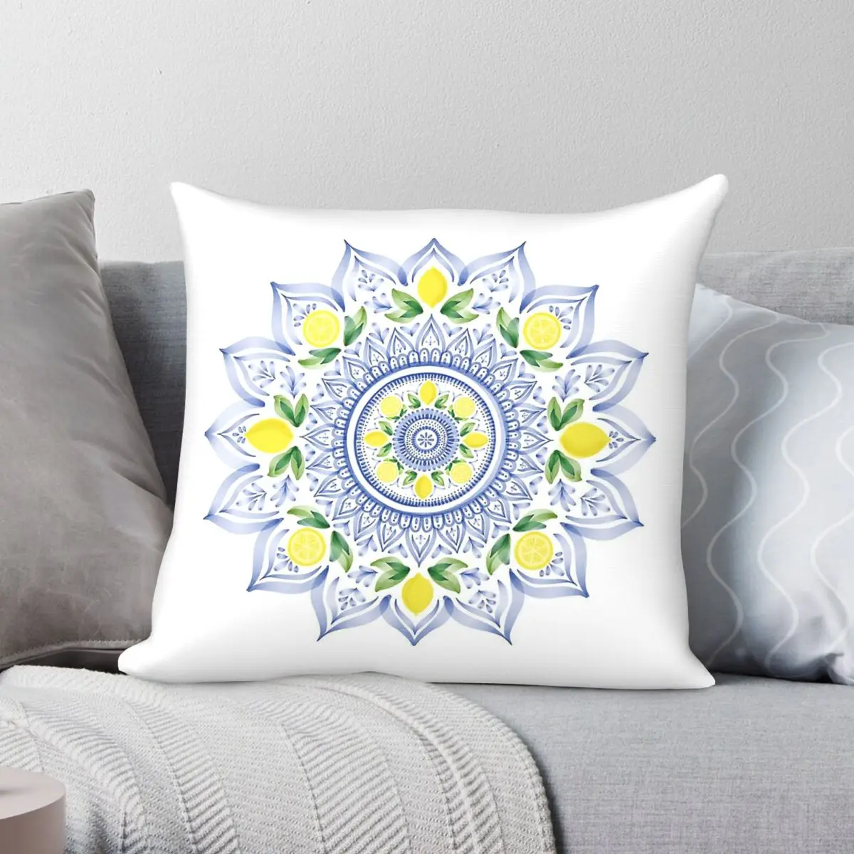 Lemon Tile Mandala Square Pillowcase Polyester Linen Velvet Pattern Zip Decor Throw Pillow Case Sofa