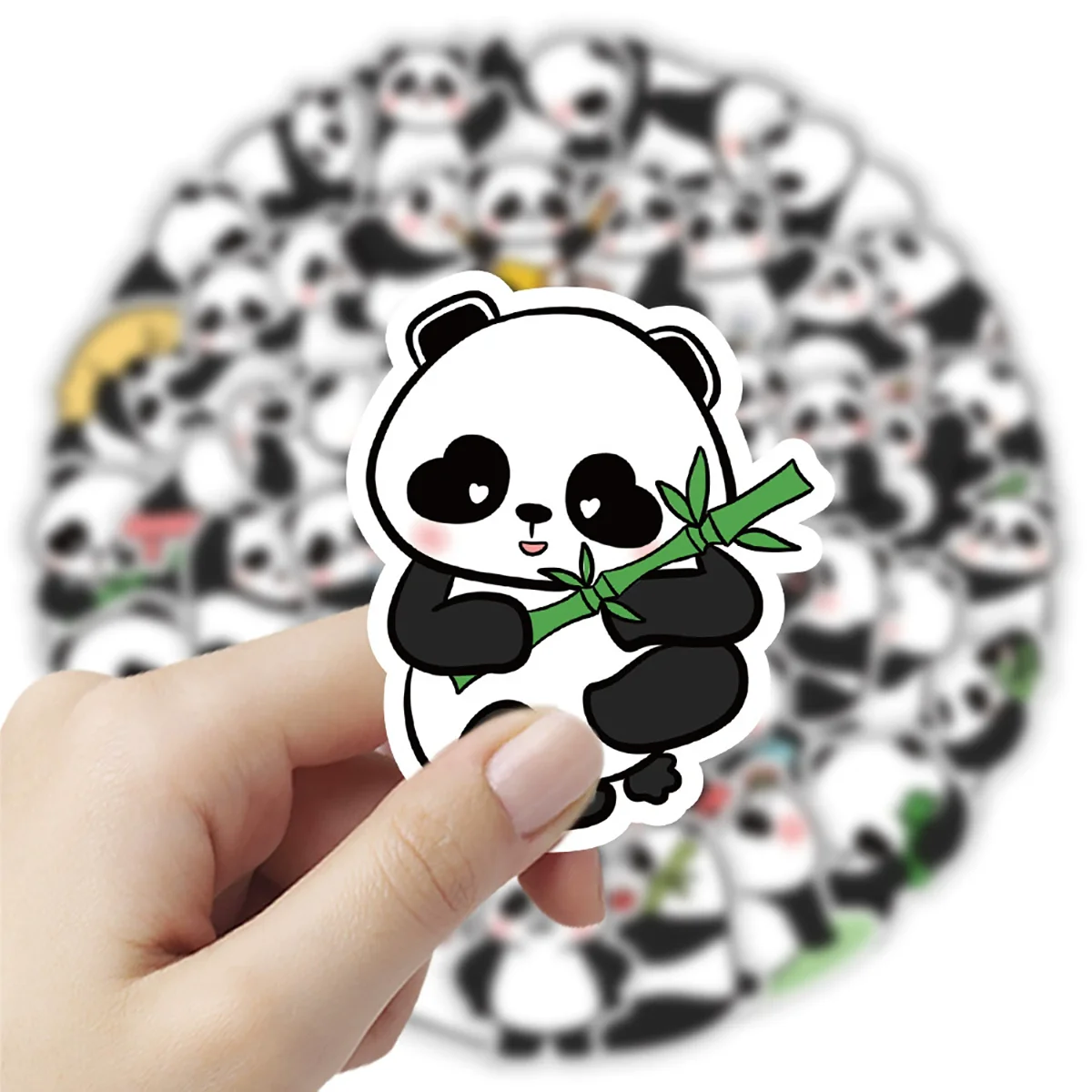 50Pcs Panda Stickers, Black White Panda Pattern with Bamboo & Instrument Element, Waterproof Self-Adhesive Vinyl Decals for Lug