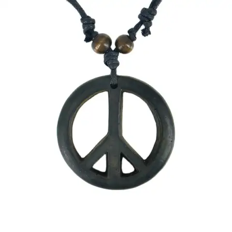 Peace Sign Bone Resin Carving Pendant Necklace Amulet Lucky Gift Tribal Fashion Jewelry