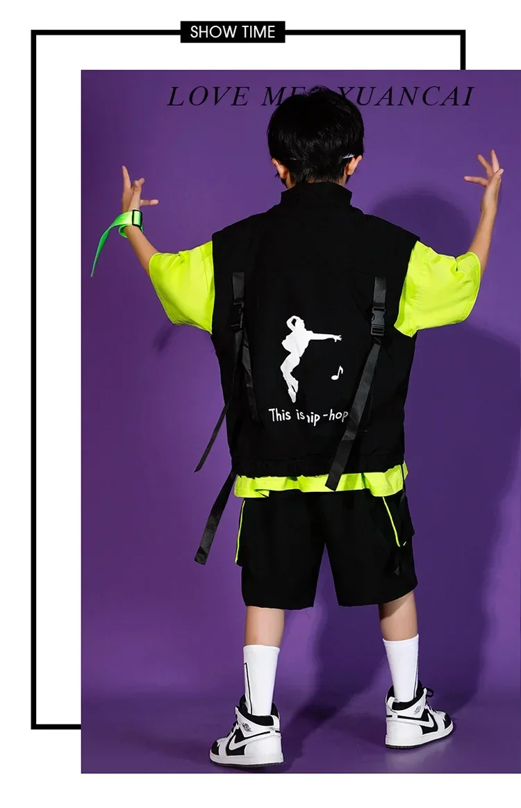 Kinder Hip-Hop-Weste-Set, trendiges Street-Dance-Outfit für Jungen und Mädchen, Jazz-Tanz-Trainings- und Auftrittskleidung – Detail 8