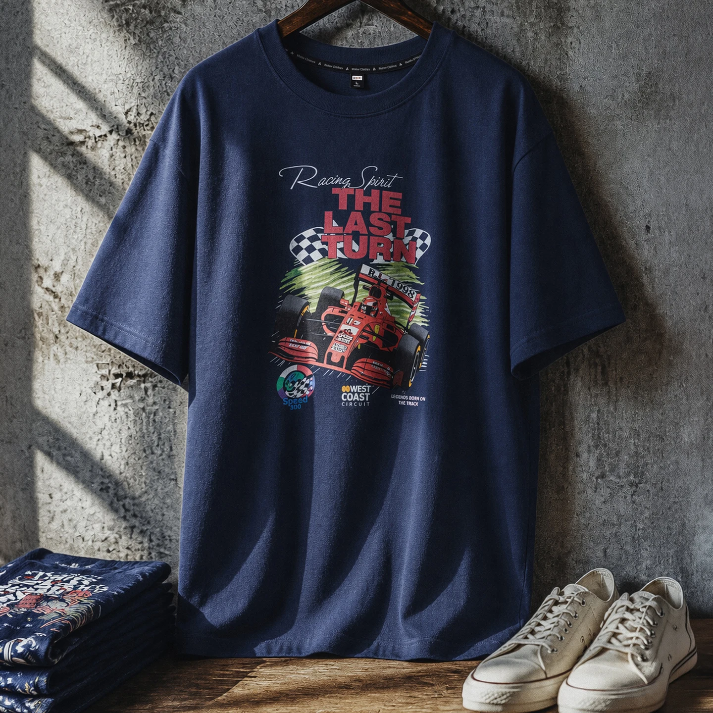 MADEN Vintage Men's Short Sleeve T-Shirt Racing Graphic Print Loose Casual Mens Tee Summer