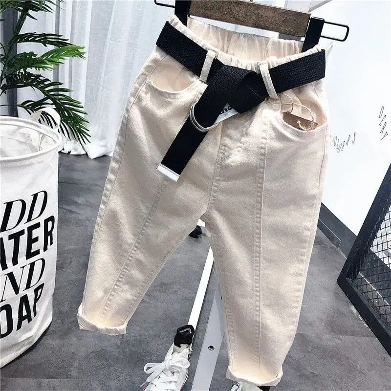 Spring and Autumn New Boys' and Girls' Casual Cargo pants pants for children Gift belt
