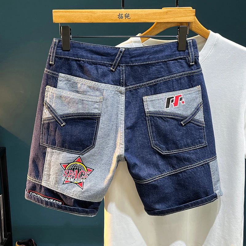 TC3029 الصيف شارع العليا تمتد الدنيم السراويل البالية ثقوب مطبوعة الذكور المد سليم التصحيح الراقية الاتجاه في السراويل