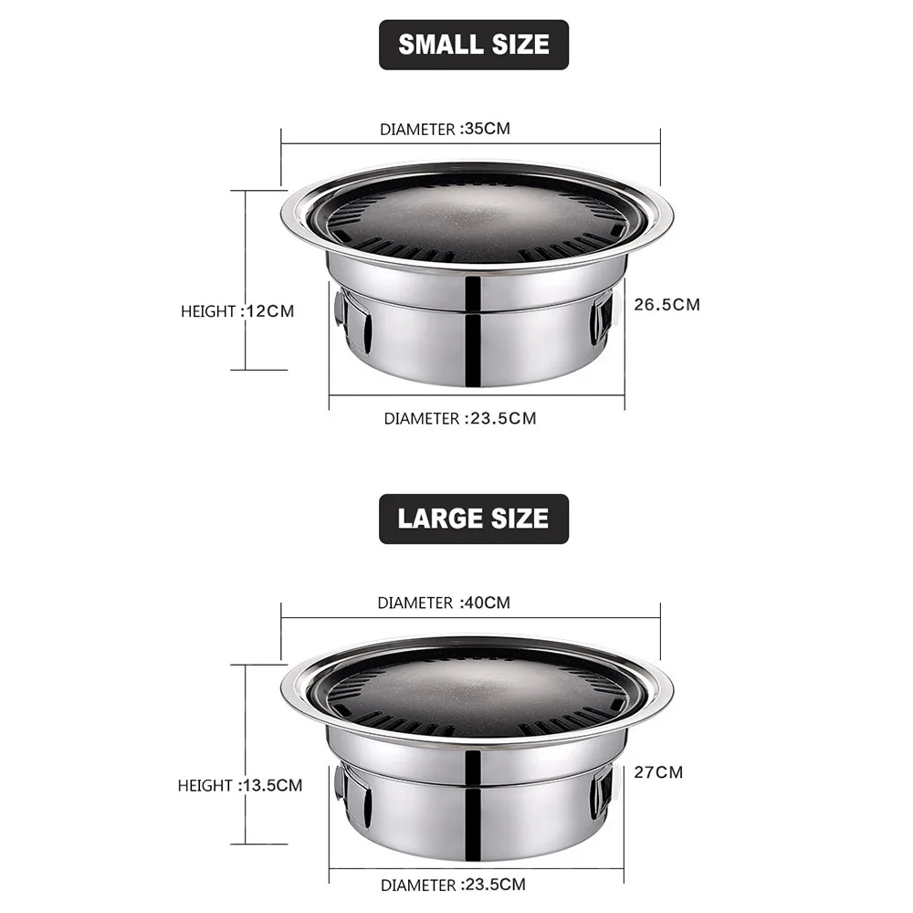شواية فحم كورية من الفولاذ المقاوم للصدأ صينية شواء غير لاصقة شوايات موقد فحم محمول للتخييم في الهواء الطلق والشواء
