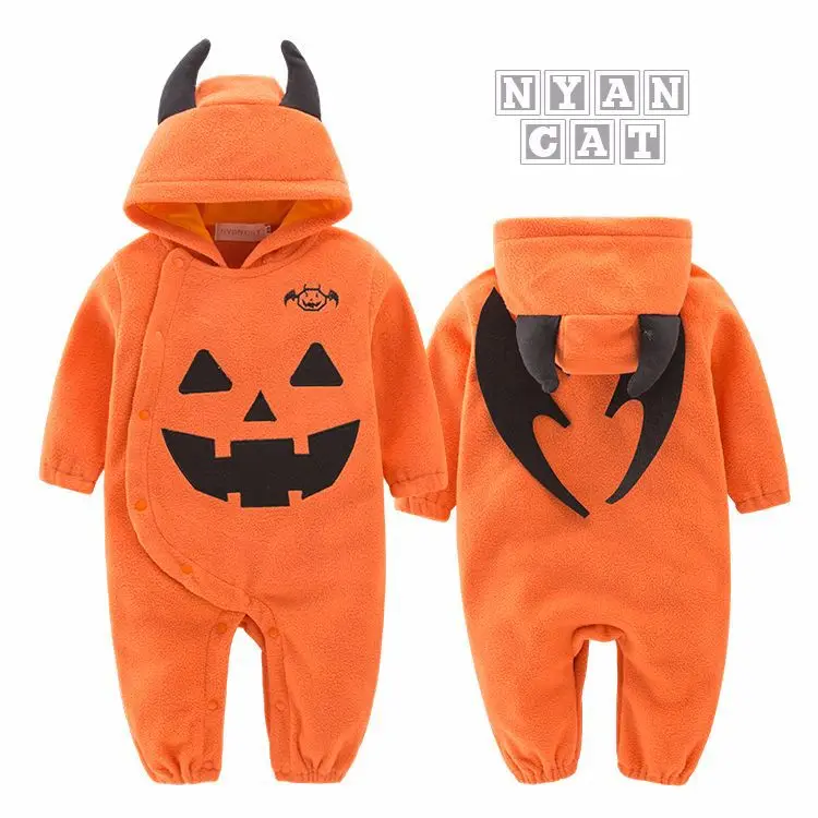 Newborn Baby Boy Girl Romper Halloween Pumpkin Bodysuit Long Sleeve Clothes Cosplay Costume Hooded Jumpsuit Cartoon Clothing