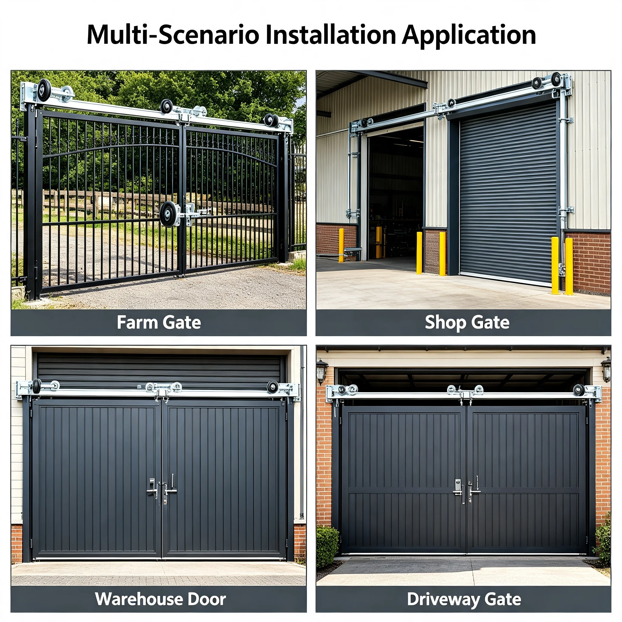 Sliding Gate Wheels Kit 600 lbs Capacity, Rolling Gate Hardware Set with Adjustable Pipe Track Wheels & Latch, Heavy Duty Sliding Door Rollers for Warehouse Farm Shop, Silver
