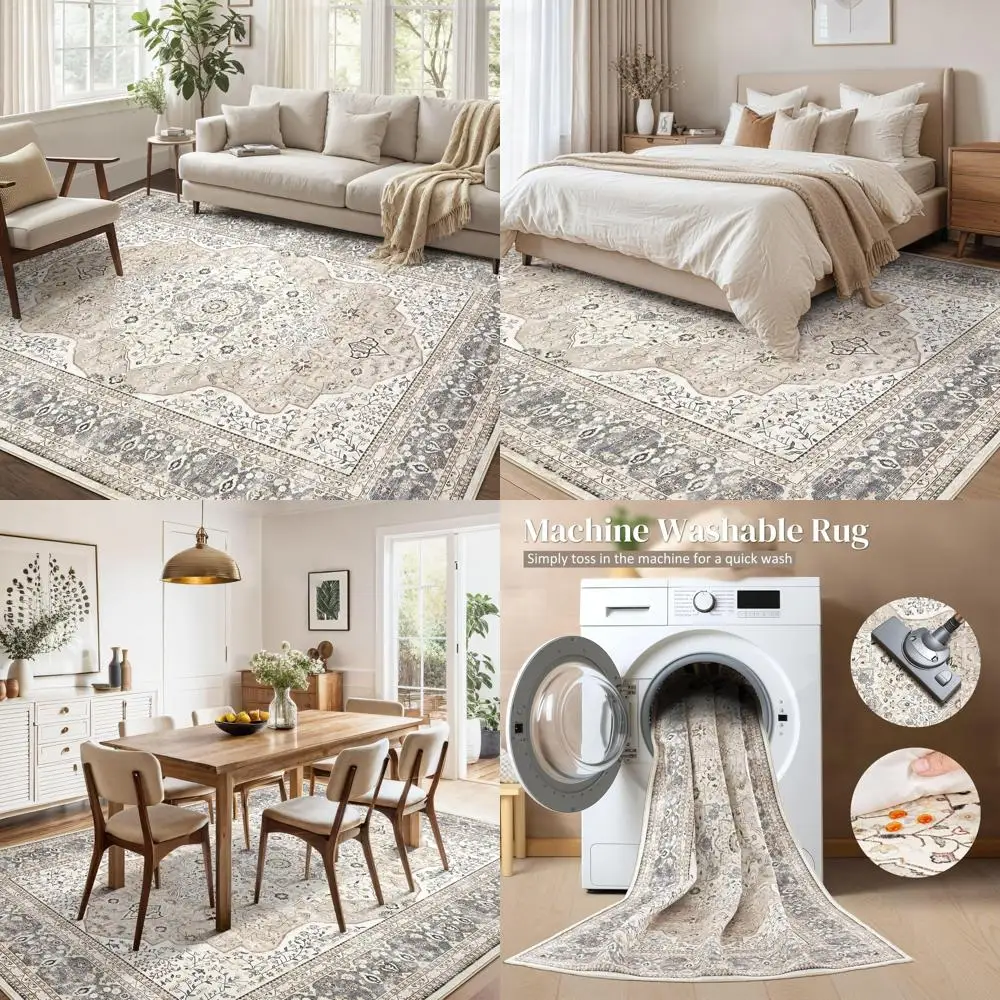 Stain and Fade Resistant 9x12 Washable Area Rugs for Various Rooms - Suitable for Living Room, Bedroom, Dining Room, and Home Of
