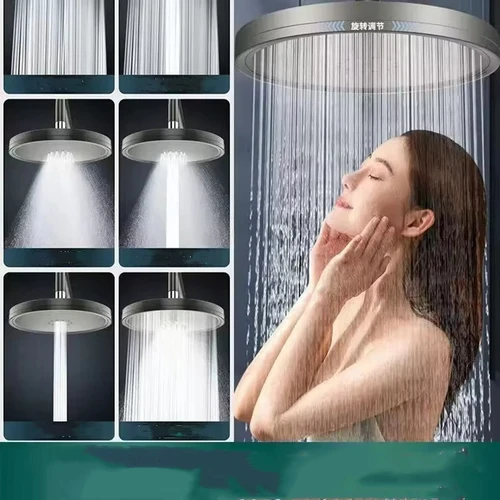 Imagen 2 del producto Nuevo cabezal de ducha de lluvia supercarga de gran flujo de 6 modos, cabezal de ducha de lluvia redondo de alta presión de 230mm, accesorios de baño