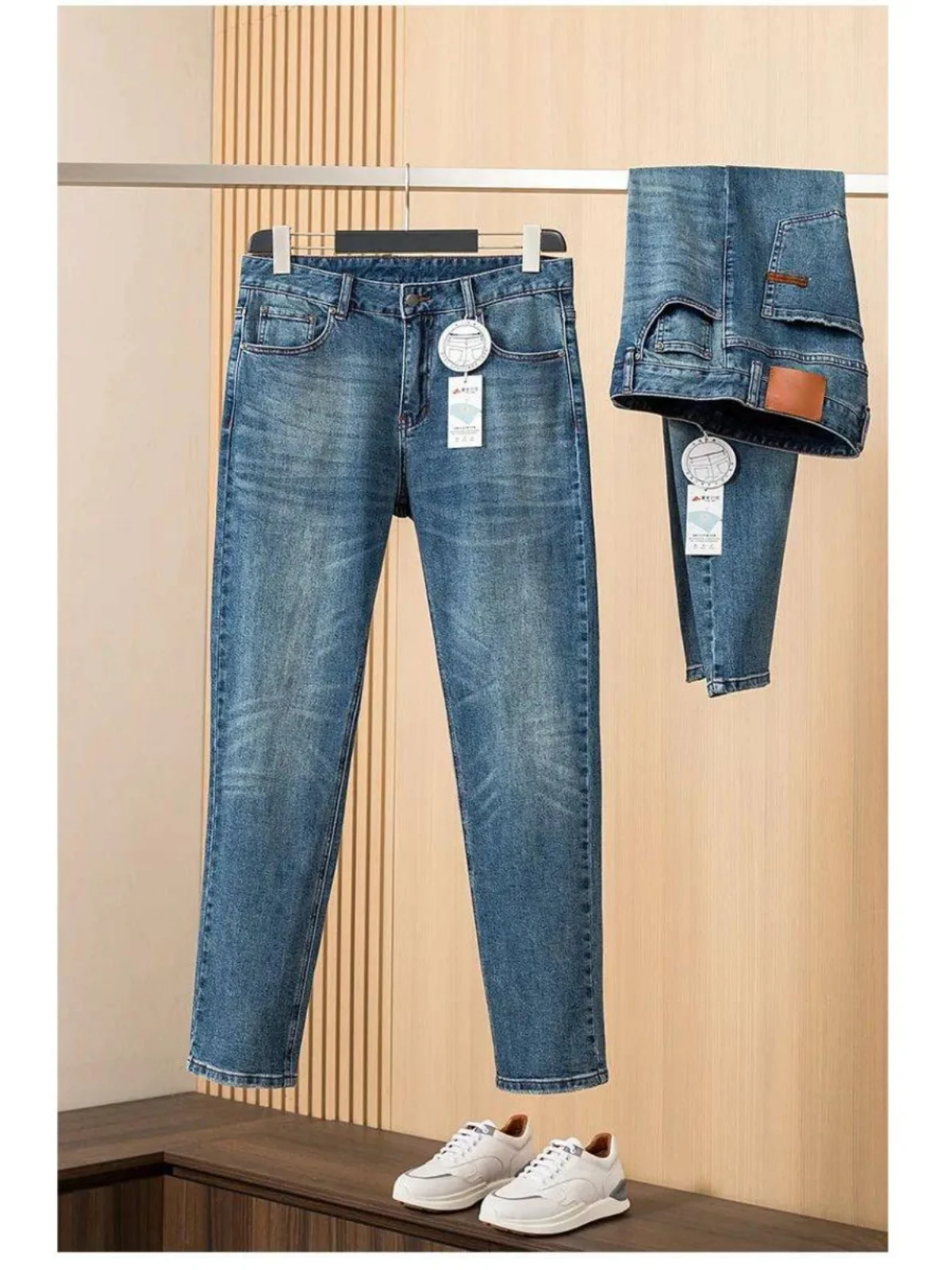 

Высококачественные мужские джинсы из органического хлопка 35 унций, модные, универсальные, осенне-зимние, прямого кроя, повседневные брюки для молодежи