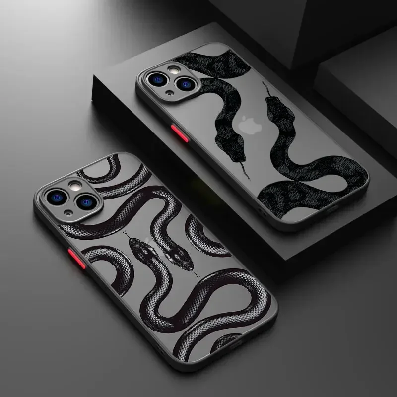 Luxurious Black Gold Snake Phone Case For iPhone 16 8 7 Plus 15 14 13 12 11 Pro Max  X XR XS Unique Dragon Shockproof Back Cover