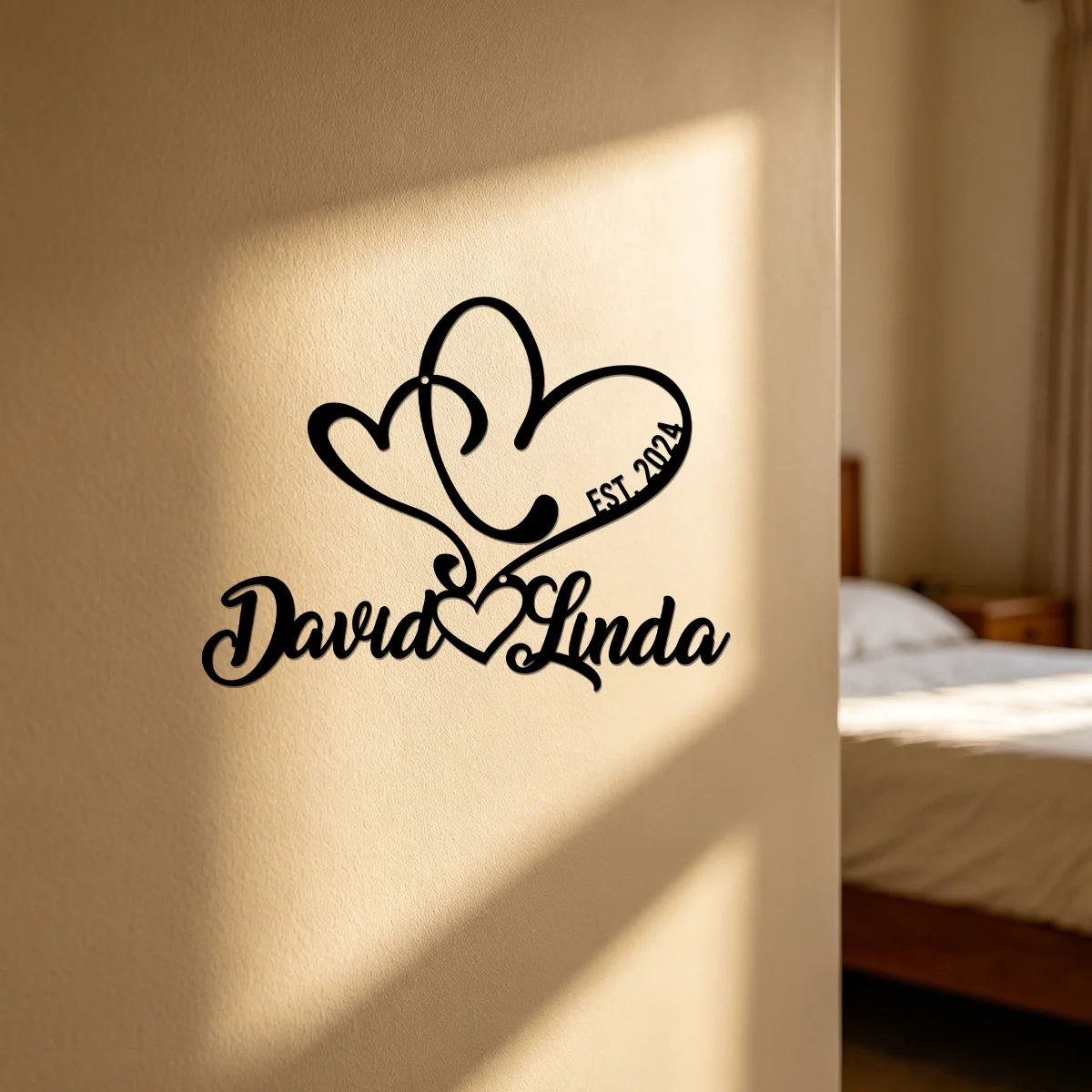 Custom Couple Name Sign Wall Art, Personalized Love Decor,Romantic Intertwined Hearts Sign, Wedding Gift, Anniversary Gift