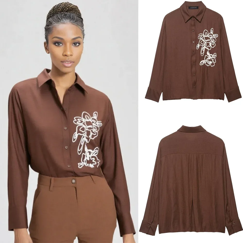 Blusa feminina de manga comprida de inspiração étnica casual moda floral textura camisa nova camisa bordada estilo vintage