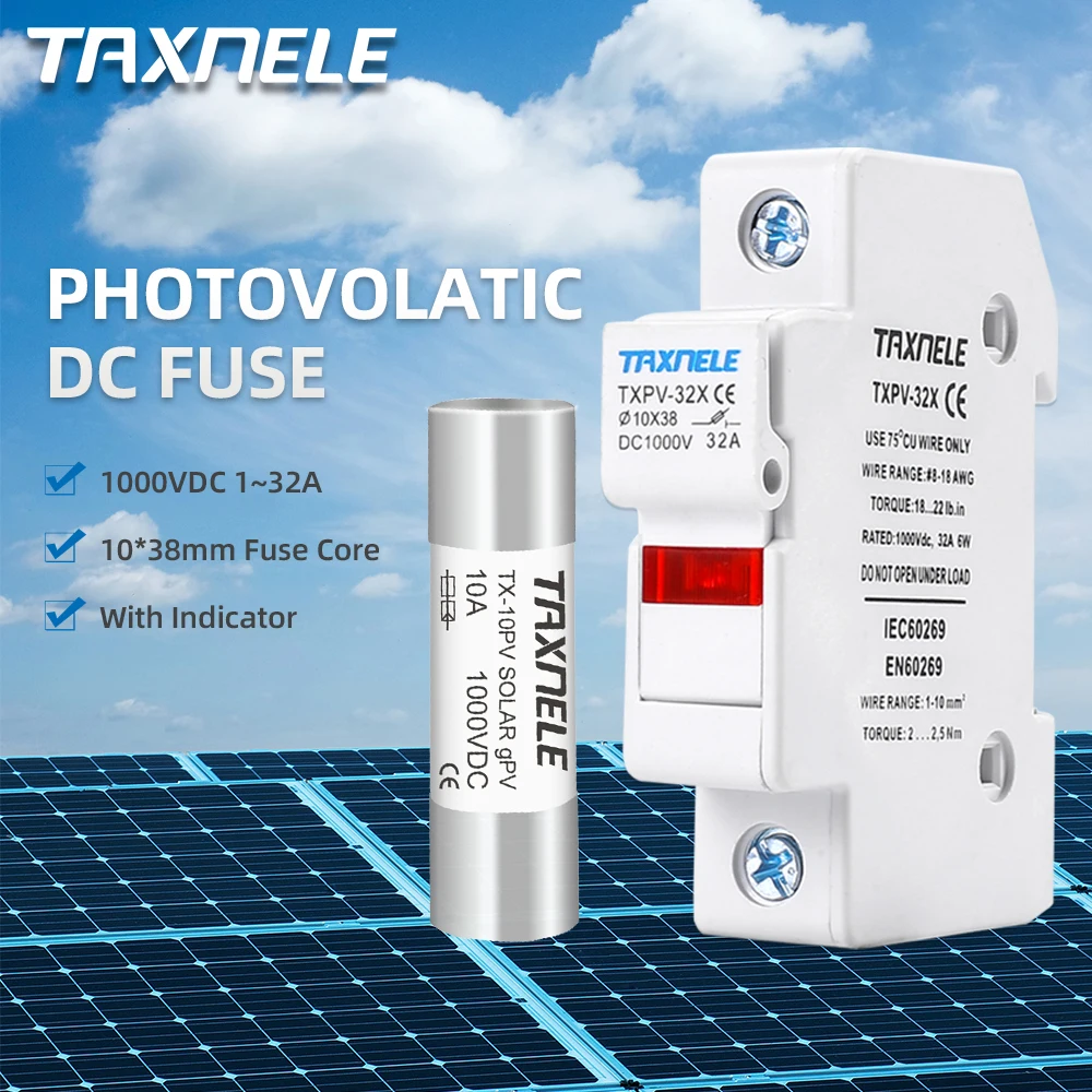 Bezpieczniki solarno-tylne DC 1000V PV fotowoltaiczne 6A 10A 15A 20A 25A 30A Podstawa uchwytu bezpiecznika DC do ochrony przed zwarciem układu słonecznego gpV