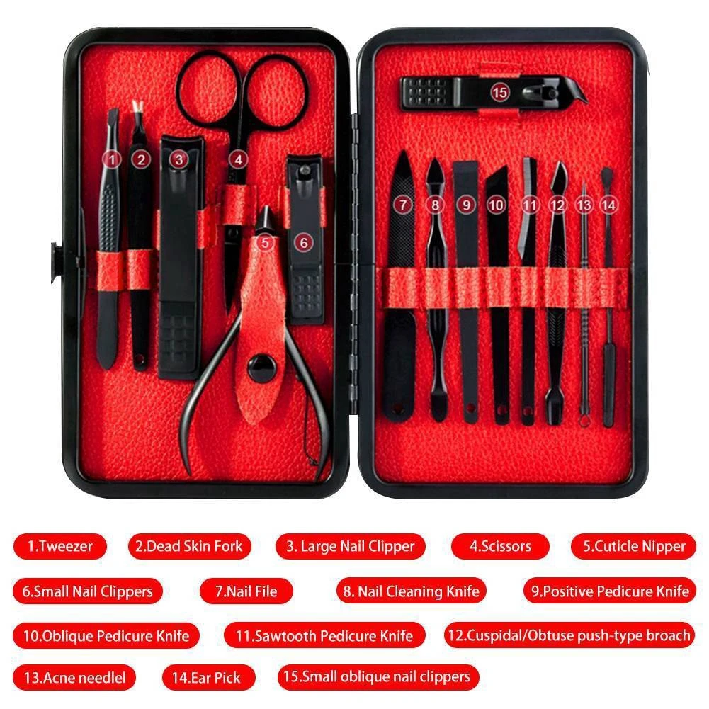 

15Pcs/Set Manicure Tools Stainless Steel Nail Clippers Nails Files Pedicure Callus Remover Kit Hand Foot Care Wholesale