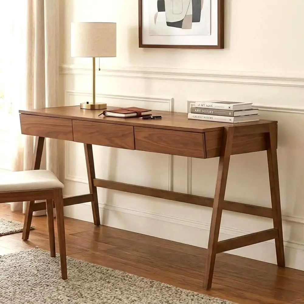 

Mid-Century Walnut Writing Desk for Home Office or Bedroom Vanity, Ideal for Living Room Study Workstation
