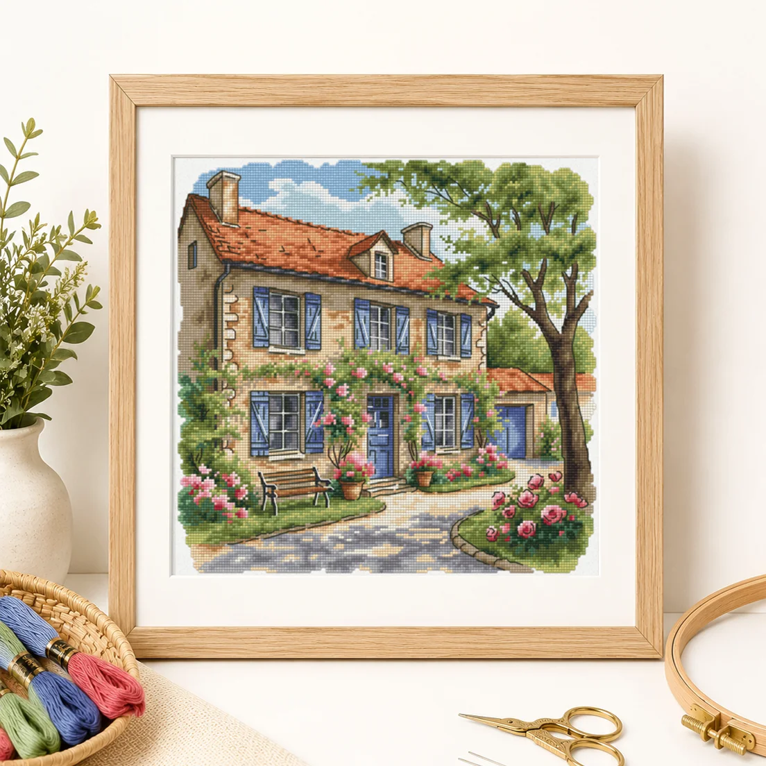 CC5889 - Summer Cottage 14CT 16CT 18CT Stamped Canvas Cross Stitch DIY Set Needlework Embroidery 44 Colors