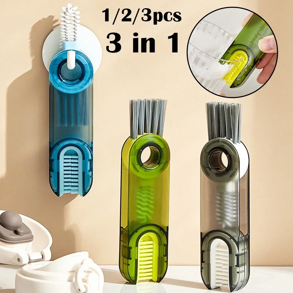 Multifunction 3 in 1 Bottle Gap Cleaner Brush 1/2/3pcs Cup Cleaning Brushes Water Bottle Clean Tool Mini Silicone U-shaped Brush