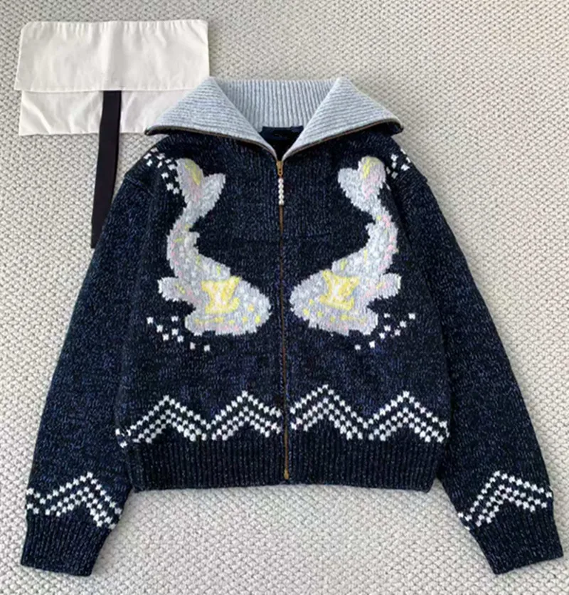

Customized New Winter 2025 styles European and American women's clothing Long-sleeved navy collar wool Knitted cardigan sweater