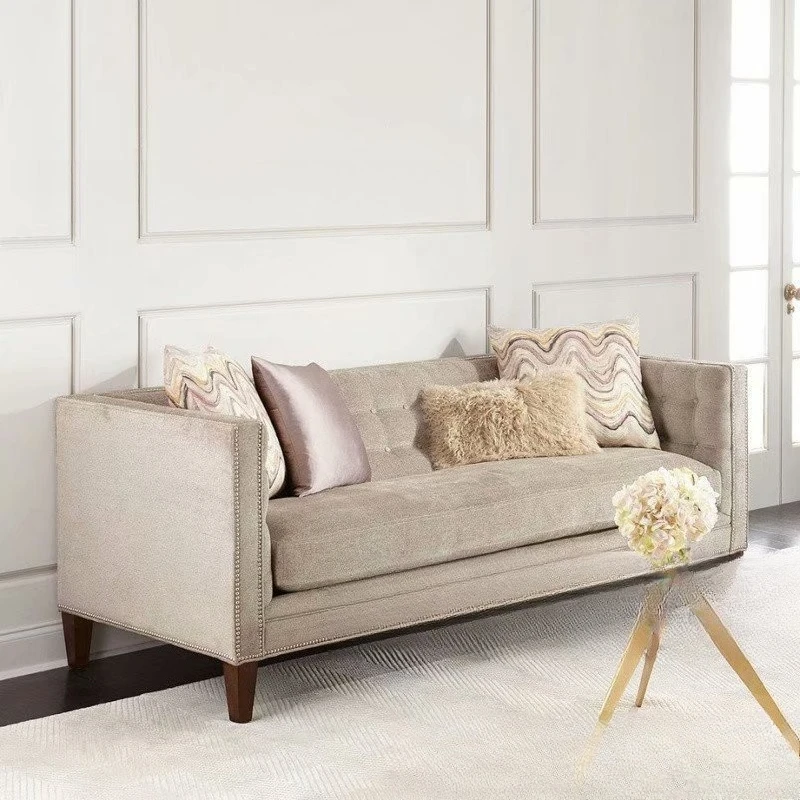 Fabric sofa custom furniture living room pull buckle soft bag three-person sofa cafe model room leisure sofa
