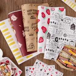 25Pcs Grease-Proof Parchment Deli Paper, Oilpaper Wax Paper for Decoration Food Packaging, Cartoon Basket Liners Baking Sheets