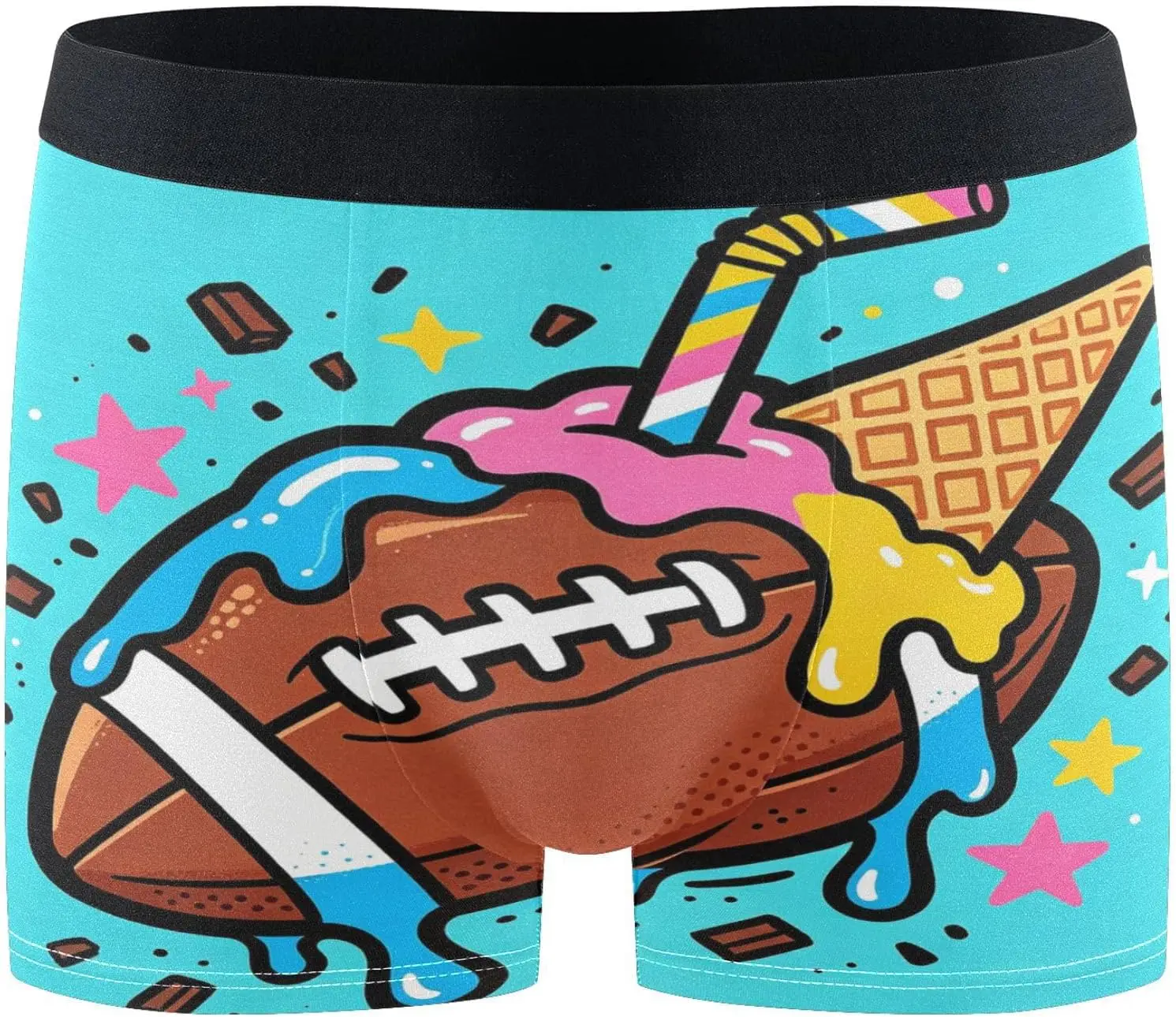 Mens Boxer Briefs Soft Breathable Underwear for Men Rugby Ball Ice Cream Boxers Shorts S-XXL