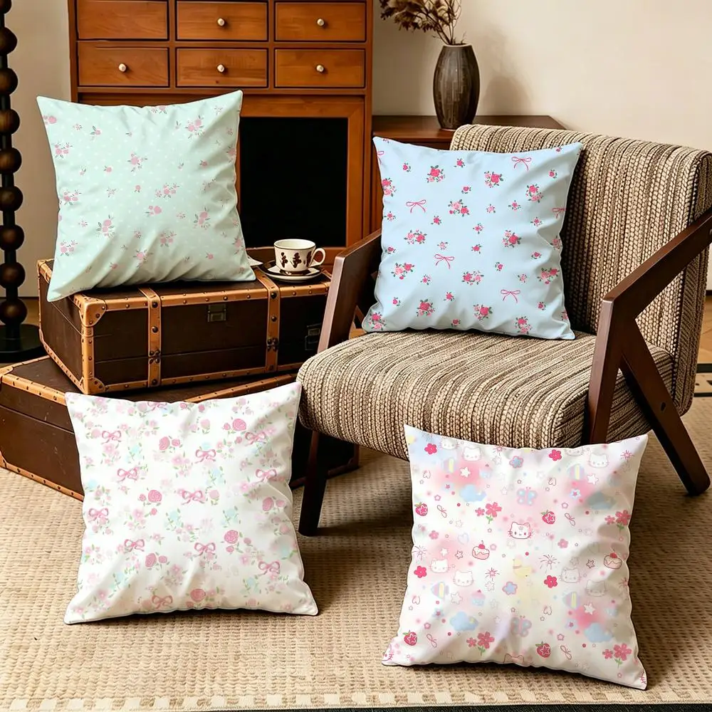 Pattern-Ditsy FloralS Cushion Cover Soft Velvet Cushion Cover Set 4Pcs 50x50 45x45 Zipper Pillowcase for Home Decor