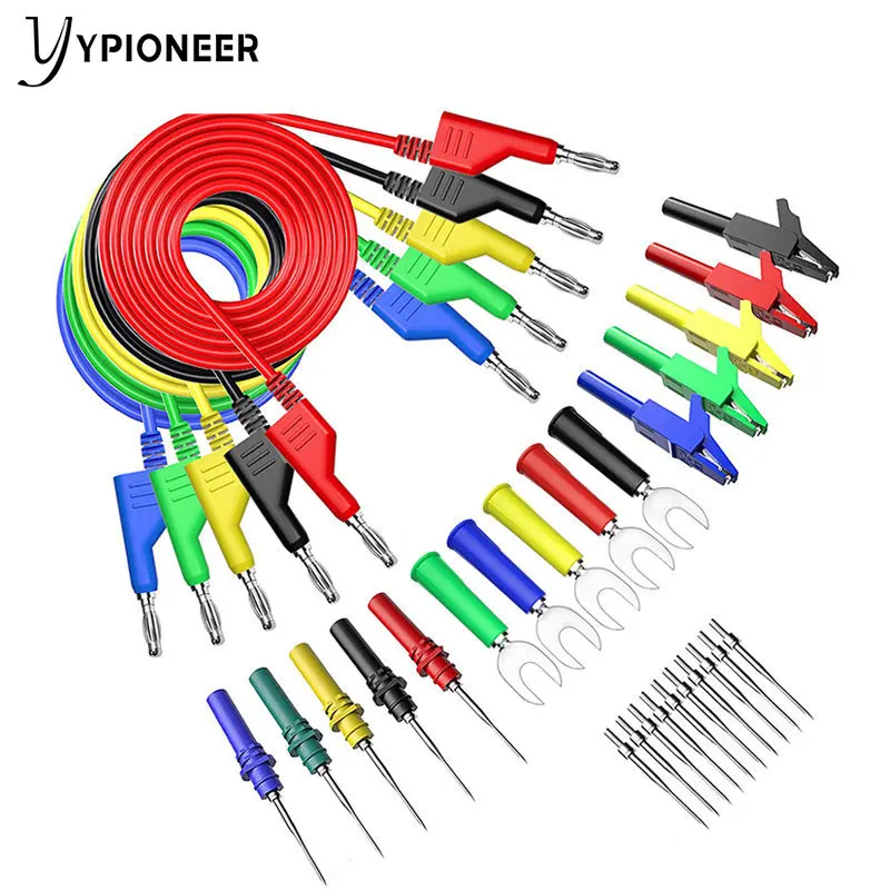 

YPioneer P1036B 4mm Banana to Banana Plug Test Lead Kit with Alligator Crocodile Clips Wire Piercing Probes for Multimeter
