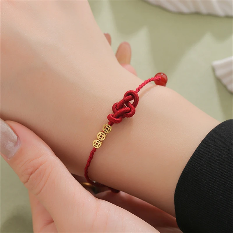 Glückliche handgemachte geflochtene rote Seil-Armbänder für Damen und Herren, einfache verheißungsvolle Knoten-Lotus-Armbänder, Freundschafts-Charm-Schmuck, Geschenke – Detail 4