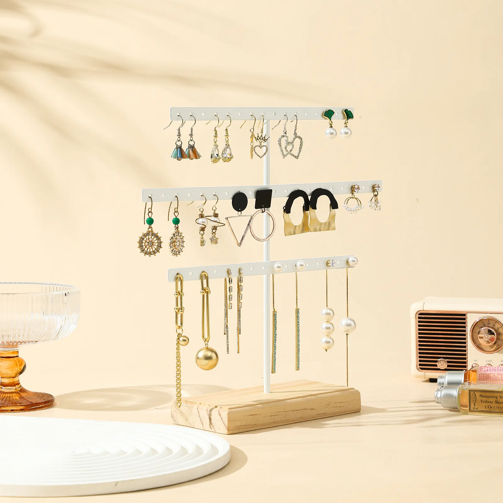 

52 Holes Dangle Earrings Storage Rack Holder With Wooden Base Iron Earring Stand Jewelry Display Stand Jewelry Organizer
