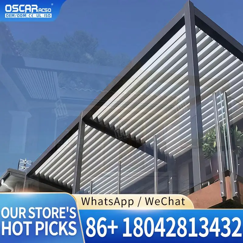 10x20 Assemble Smart Retractable Sun Shade Louver Roof Patio Gazebo for Garden Balcony Bioclimatic Aluminum Structure pergola