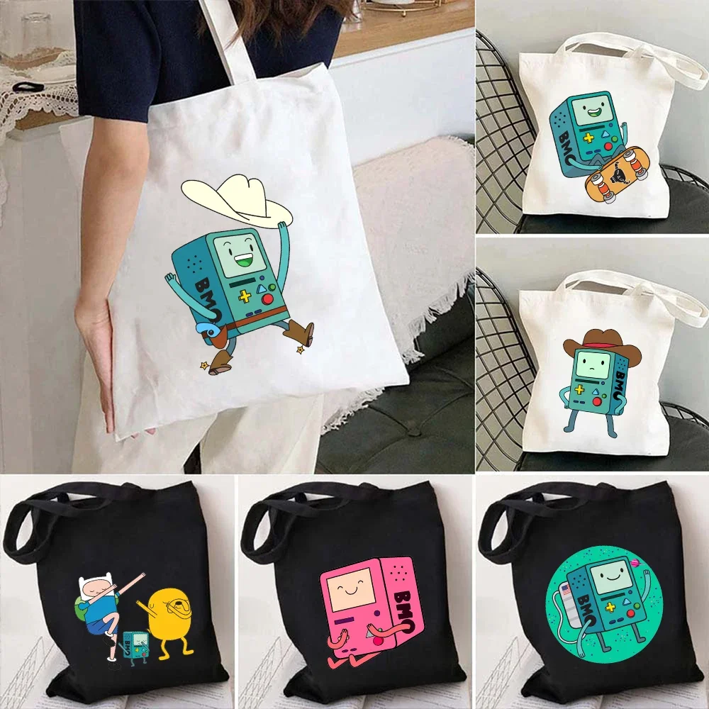 Cute Cartoon Dab BMO Adventure Video Games Women Canvas Shoulder Tote Bags Time Gamer Controller Gaming Lover Reusable Handbags